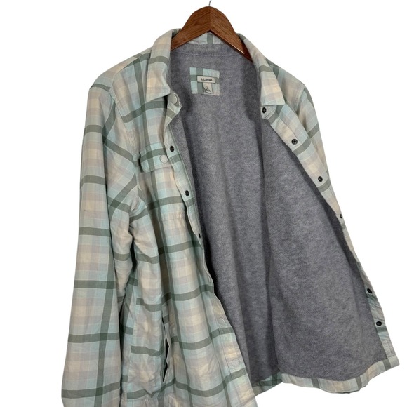 LL Bean Men's Plaid Flannel Lined Shirt Jacket Shirt Size Large Green Gray - Picture 3 of 11